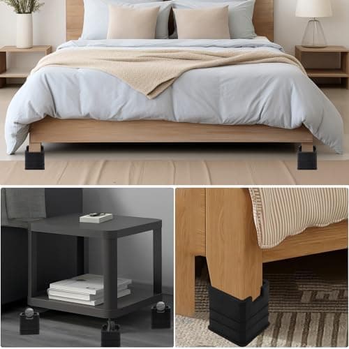 MYMULIKE Bed Risers 1 Inch, 2 inch, 3 inch, 4 inch, Support Up to 6000 Lbs Heavy Duty Bed Furniture Risers with Wheels, Adjustable Furniture Risers for Table, Sofa, Couch, Cabinet, Bed Frame Set of 6 7