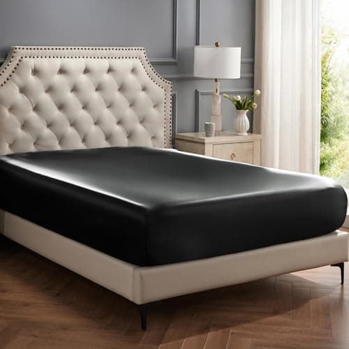 Bedsure Satin Fitted Sheet Only Queen Size - Black Silk Bed Sheet, Luxury & Ultra Soft, Non-Fading & Wrinkle Free, Good for Skin (Black, 60x80+15 Inches, 1 Piece, No Pillowcases)