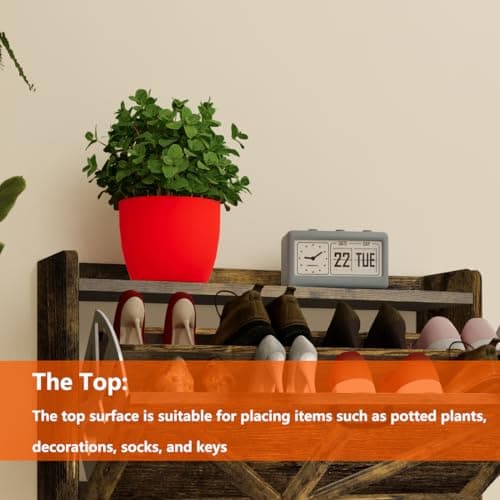 JOKOLO Shoe Cabinet Storage,Farmhouse Freestanding Organizer with 2 Flip Drawers and 4 Wooden feet,Narrow Shoe Rack Cabinet for Entryway,Rustic Brown 5