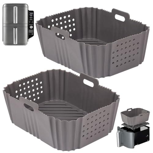 BYKITCHEN Silicone Air Fryer Liners for Ninja SL401 Double Stack 2 Basket Airfryer, Reusable Rectangle Perforated Silicone Liners for Dual Airfryer, Ninja DoubleStack XL Air Fryer Accessories