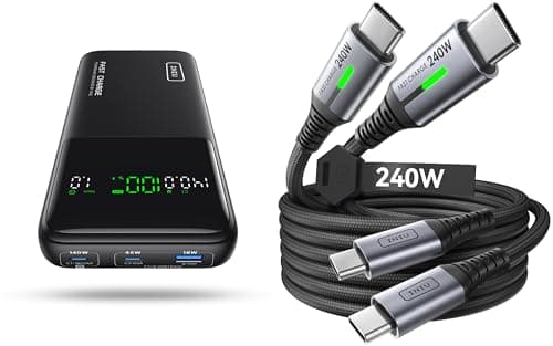 INIU 27000mAh High Capacity Laptop Portable Charger & 240W Fast Charging [6.6ft, 2-Pack] Type C Charger Cord Combo