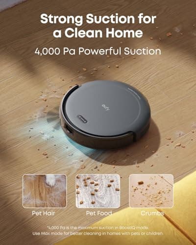 eufy Robot Vacuum C10 with Self Emptying, 8 Weeks Hands Free, Smart Mapping with LiDAR Navigation, 2.85-Inch Slim Design, Powerful Suction, Edge Expansion Brush for Pet Hair +Replacement Accessories 6
