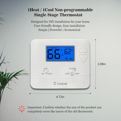 Non-Programmable Thermostat for Home Single-Stage Systems, 1 Heat/1 Cool, Easy DIY Install, Blue Backlight 2
