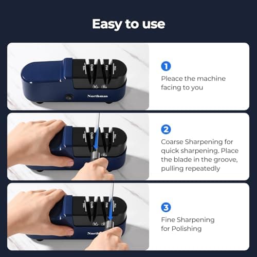 Northmas Knife Sharpener, Professional Electric Knife Sharpener for Home Use, 2 Stages for Quick Sharpening & Polishing, 100V-240V Global Voltage Design, Blue 6