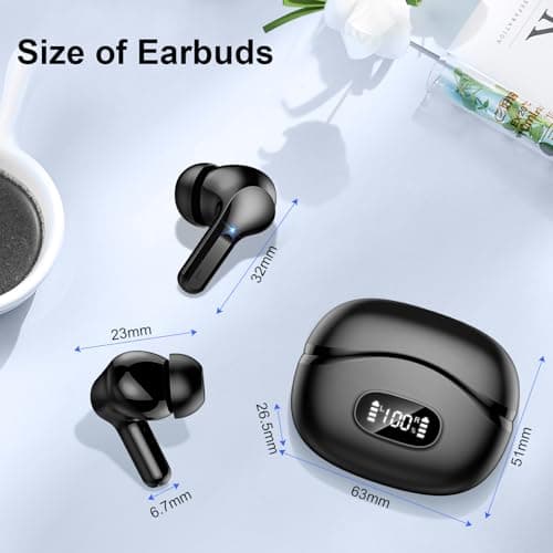 Wireless Earbuds, Bluetooth Headphones 5.4 HiFi Stereo, Ear Buds with 4 ENC Noise Cancelling Mics, 48H Bluetooth Earbuds with Dual LED Display, IP7 Waterproof in Ear Earphones for Android iOS, Black 7