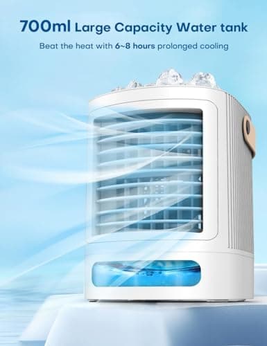 FANCOLE Portable Air Conditioners, 3-IN-1 Small Air Conditioner w/ 3-Level Humidify & 3 Speeds, 7-Color Night Lights, Top Fill Tank for 8H Cooling, Desk Mini Air Conditioner for Bedroom Room Office 6