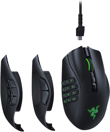 Razer Naga Pro - Modular Wireless Gaming Mouse with Interchangeable Side Panels (19 + 1 Programmable Buttons, Optical Mouse Switch, 20K DPI Focus+ Optical Sensor, 3 Swappable Side Plates) Black