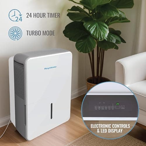 Keystone 50-Pint Portable Dehumidifier for Basement, Garage, Living Room, and Extra Large Rooms up to 4,500 Sq.Ft., 115V, Quiet Dehumidifier for Home and Moisture Absorber with Auto-Shutoff and Timer 9
