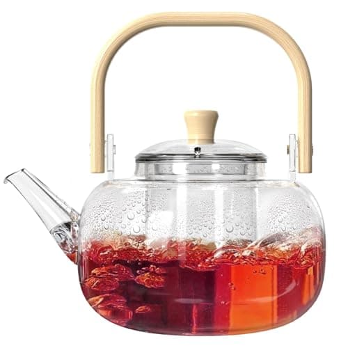 Wlasss 1000ml Glass Tea Kettle with Removable Infuser, BPA Free Durable Teapot for Green tea, Red Tea, Clear Leaf Tea Maker Tea Brewer, Large, 22-30