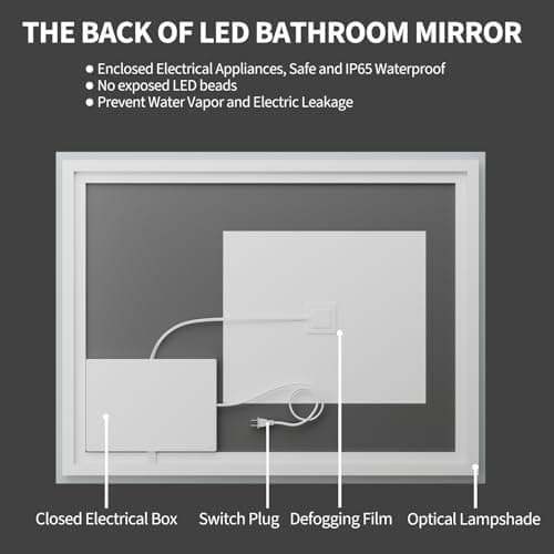Koonmi 20x28 LED Bathroom Mirror, Backlit + Front Lit, LED Bathroom Mirror with Lights for Wall, 3 Colors, Anti-Fog, Dimmable Brightness, Memory Function, Tempered Glass 9