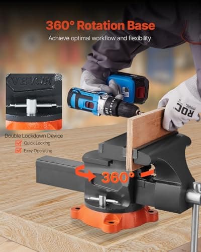 VEVOR Bench Vise, 8" Jaw Width, 8" Max Jaw Opening Multipurpose Vise with 360° Swivel Locking Base, 3.7" Throat Depth, Heavy Duty Ductile Iron Workbench Vise, Two-Way Jaws for Clamping Round Pipes 5