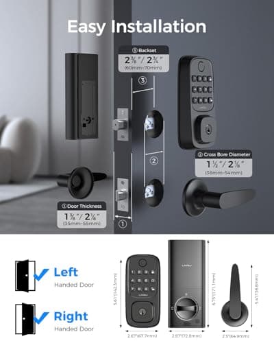 LNDU Keyless Entry Door Lock, WiFi Smart Keypad Deadbolt with Handle Set, Supports Fingerprint, Amazon Alexa, Google Assistant, App Control, Auto-Lock, One-Time Code, Anti-Peeking Password 9
