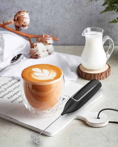Milk Frother Handheld Battery, Electric Foam Maker Frother Wand, Drink Mixer with Stainless Steel Whisk for Coffee, Matcha, Lattes, Cappuccino Black 7