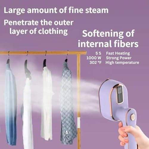REBOLLITA Travel Steamer Iron for Clothes, 1000W handheld size portable Steamer Support Dry and Wet Ironing 180° small hand garment electric steam ironing machine for dress shirt travel (PURPLE) 5