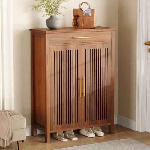 LITTLE TREE Narrow Storage Shoe Rack, 6-Tier Wooden Shoe Cabinet with Drawer, Freestanding Slim Shoe Cabinet Shoe Organizer for Entryway, Hallway, Closet, Bedroom, Living Room, Brown