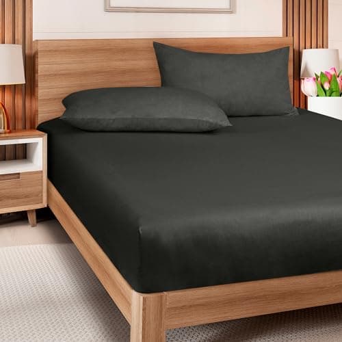 ROYALE LINENS 300 Thread Count 100% Long Staple Combed Cotton Fitted Sheet Full - Super Soft Deep Pocket Bottom Sheet - Fitted Sheets Only - Elastic Sheets (Full, Black) 8