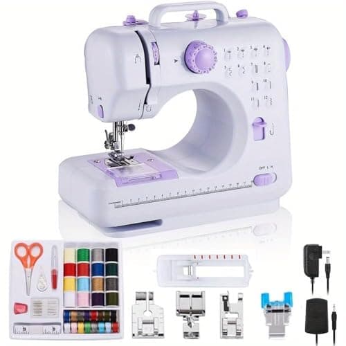 Boltiesd Mini Sewing Machine for Beginners, Complete Portable Sewing Kit with Foot Pedal & Light, 12 Built-in Stitches, Small Household Handheld Repair Kit for Kids Adults, Easy to Use (Purple)