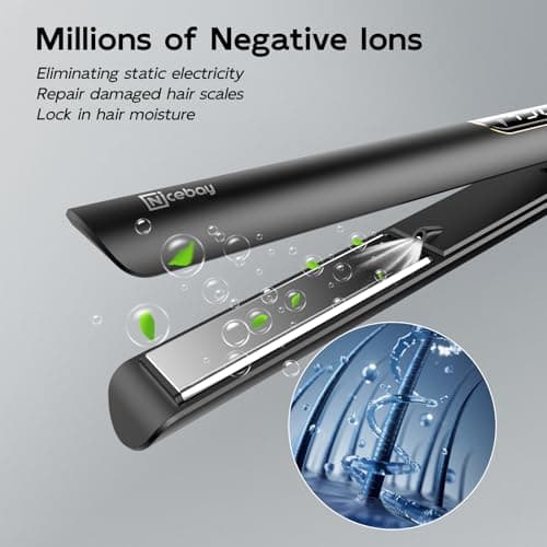 Nicebay Hair Straightener and Curler Fast Heating Titanium Iron with 5 Temp Settings and Negative Ion Technology, Travel-Friendly 5