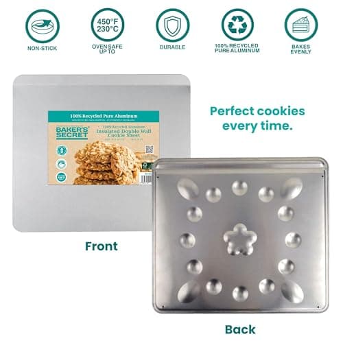 Baker's Secret 2pcs Pure Aluminum Insulated Cookie Sheet Commercial Grade, Baking Tray for Oven 100% Recycled Cookie Sheet Extra Thick - The Natural Collection 5
