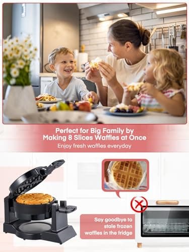 Waffle Maker, 1400W Double Belgian Waffle Iron 180° Flip, 8 Slices in 3 Mins, Rotating & Nonstick Plates, Anti-Scald, Removable Drip Tray Easy to Clean, Cool Touch Handle, Space-Saving Storage(Black) 9