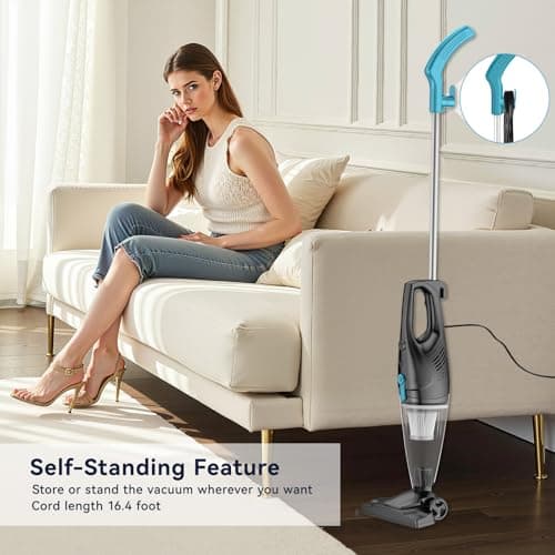 Corded Vacuum Cleaner, 4-in-1 Vacuum Cleaners for Home 15Kpa Power Suction Lightweight Corded Stick Vacuum with HEPA Filter Converts to Small Handheld Vacuum for Home, Pet Hair, Carpet, Hard Floors 6