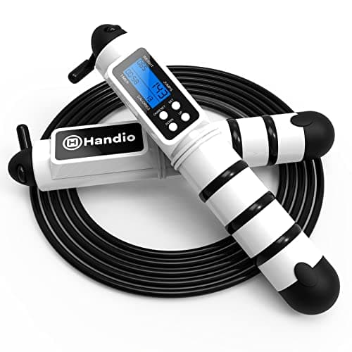 Jump Rope, H Handio Jump Rope with Counter, Workout Jumping Rope with Steel Ball Bearings, Adjustable Length Speed Skipping Rope for Men Women Kids Home Gym, Crossfit, Fitness Exercise (White)