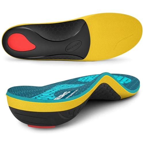 WalkHero Heavy Duty Pain Relief Insoles, 220+lbs High Arch Support Orthotics Inserts for Plantar Fasciitis, Flat Feet, Pronation and Heel Pain (Mens 8-8.5 | Womens 10-10.5, Coral Green)