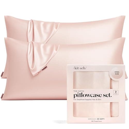 Kitsch Satin Pillowcase with Zipper for Hair & Skin - Softer Than Silk Pillow Cases, Smooth Cooling Satin Pillow Case, Wrinkle-Free, Machine Washable, King Size Satin Pillow Case 19x36 - Blush, 2pcs