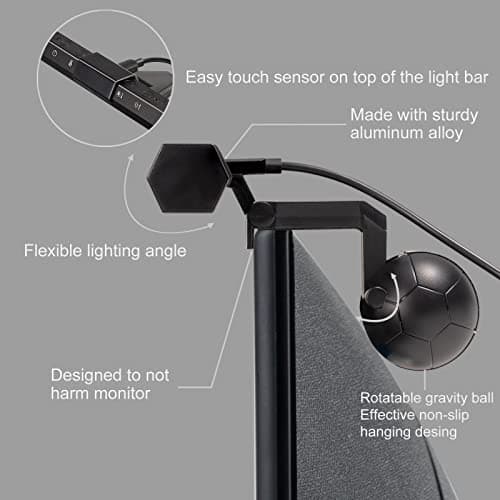 CIVHOM Computer Monitor Light Bar - LED Desktop/Home/Office Lamp - Rotatable Gravity Ball - Fits 0.3"-1.6" Thick Screens - 3 Color & 10 Brightness Levels 5