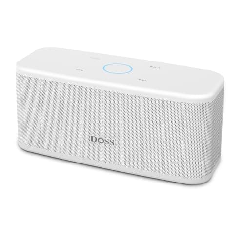DOSS SoundBox Plus Bluetooth Speaker with Superior Sound, Bluetooth 5.0, Wireless Stereo Pairing, Built-in Mic, 20H Playtime, Portable for Hking, Beach, Camping. Outdoor, Home - White. Upgrade version