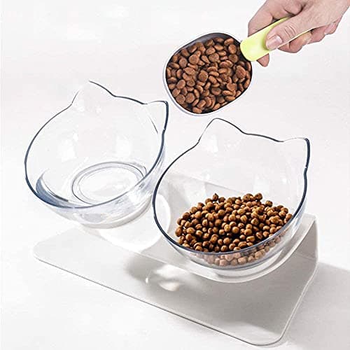 Raised Cat Food Bowl with Stand, Cat Food and Water Bowl Set, Elevated Cat Bowl Whisker Friendly Tilted Cat Bowls Anti Vomiting Double Cat Bowls for Kitten