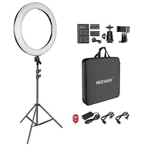 NEEWER 18" LED Ring Light Kit for Makeup YouTube TikTok Video Blogger Salon, Adjustable Color Temperature with Battery/DC Power Option, USB Battery Charger, AC Adapter, Phone Clamp and Stand