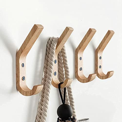 Watbeyoz Wooden Coat Hooks Wall Hooks,Natural Oak Wood Hooks Decorative Vintage Wood Wall Hooks Organizer Heavy Duty Wall Mounted Hooks for Hanging Coats, Key, Cap, Cup (4 Pack)