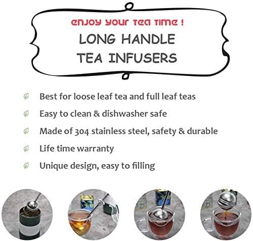 Numola Long Handle Tea Ball Stainless Steel, 2Pcs Premium Tea Infuser Filter for Loose Leaf Tea, Reusable Fine Mesh Tea Interval Diffuser Strainer for Cup and Teapot 9