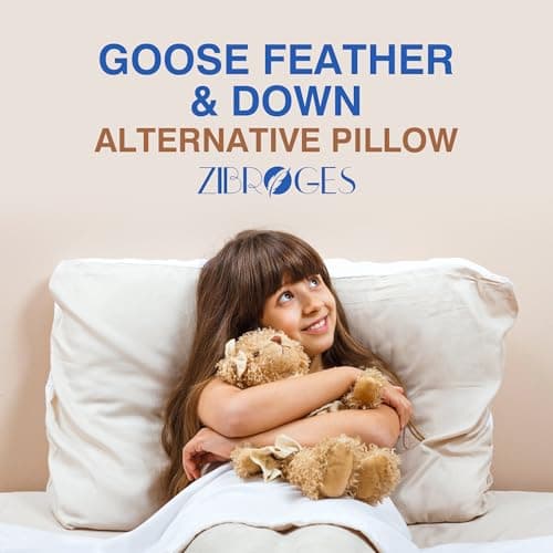 zibroges Feather Goose Pillows Queen Size Pack of 2 - Down Bed Hotel Pillow for Sleeping, Soft 600 Thread Count Cotton Cover, Fluffy Support Surround Fill Polyester for Side, Stomach, Back Sleepers 8