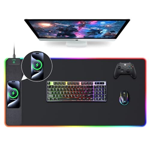 Wireless Charging Mouse Pad, RGB Gaming Desk Mat, 31.5"x15.7" Large XXL Desk Pad, 15 Lighting Modes, Ultra-Smooth Surface, Non-Slip Mouse Mat, Waterproof Computer Keyboard Pad for Desk, Office, Black