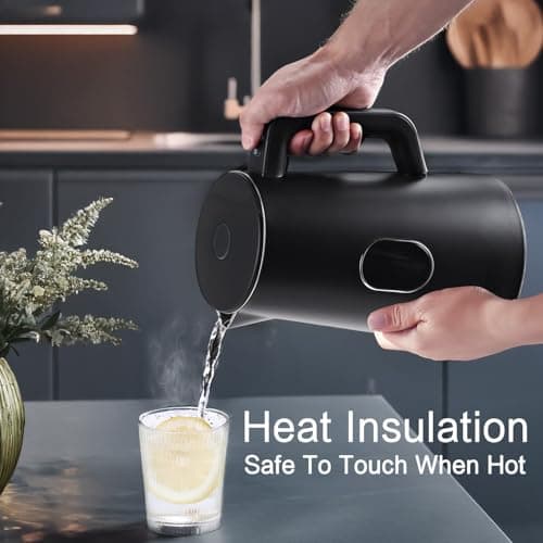 QUAXWELL 1.5L Electric Kettle Stainless Steel, Double Wall Cool Touch,Fast Boil,5 Temperature Control, LED Display, Auto Shut-Off, BPA-Free,Keep Warm Function, Ideal for Tea & Coffee (Black) 7
