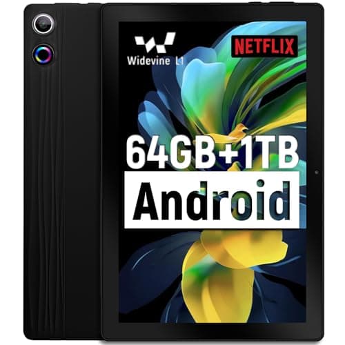 ROWT Tablet 10 inch Android 14, Octa-Core, 10GB RAM 64GB ROM 1TB Expandable, Widevine L1, 1280x800 IPS Touchscreen, BT 5.4, Dual Camera with Flash (Black)