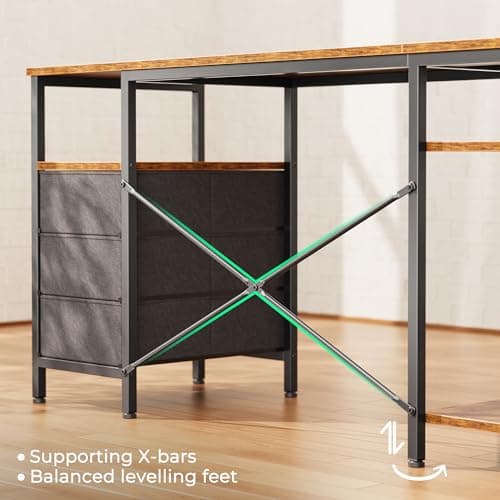 Huuger L Shaped Office Desk with Power Outlets, 47 Inch Computer Desk with 3 Drawers, Shelves, for Gaming, Corner Work, Home Office, Study, Rustic Brown 9