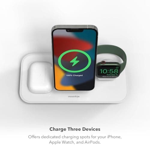 MOPHIE 3-in-1 Wireless Quick-Charger Fast Wireless Charging Dock - Magnetic Charge Stand for iPhone 16/15/14/13/12, Apple Watch, Airpods Charging for Three Devices (Renewed) 7