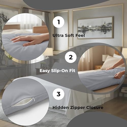 ROYALE LINENS Body Pillow Cover - Double Brushed 1800 Microfiber - 20"x54" with Hidden Zipper Closure - Wrinkle & Fade Resistant - Super Soft Body Pillowcase 2 Pack (Silver, Pack of 2) 5