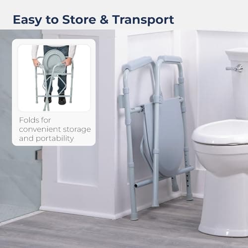 Drive Medical Folding Steel Bedside Commode Chair - 3-in-1 Portable Toilet - Adjustable Height - 350 Lb Weight Capacity - 7.5 Qt Bucket - Adult Commode - Grey 5