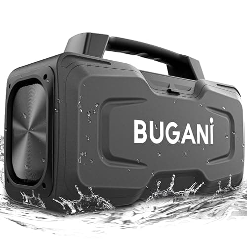BUGANI Bluetooth Speaker, 80W Powerful Portable Wireless Speakers IPX7 Waterproof Speaker, Outdoor Loud Speakers with Handle 24H Playtime, Support Microphone AUX USB Suitable for Party, Pool, Black