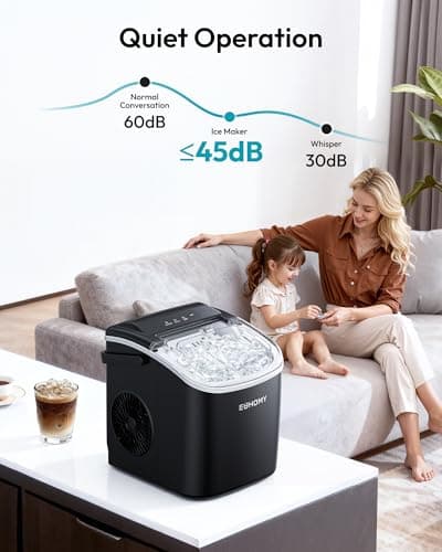 EUHOMY Countertop Ice Maker Machine with Handle, 26lbs in 24Hrs, 9 Ice Cubes Ready in 6 Mins, Auto-Cleaning Portable Ice Maker with Basket and Scoop, for Home/Kitchen/Camping/RV. (Black) 8