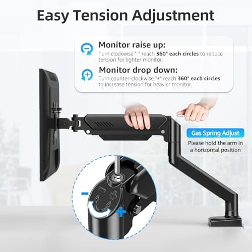 Monitor Arm for 13-32 inch Screens, Monitor Desk Mount, Adjustable Height, VESA Mount with Clamp & Grommet Bases, Freelift Black 9