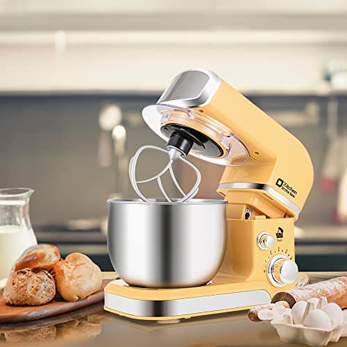 Kitchen in the box Stand Mixer,3.2Qt Small Electric Food Mixer,6 Speeds Portable Lightweight Kitchen Mixer for Daily Use with Egg Whisk,Dough Hook,Flat Beater (Yellow) 5