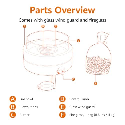 Amazon Basics 14-Inch Round Propane Fire Pit, 9000 BTU Portable Tabletop Fireplace with Glass Stones, Umbrella Hole Compatible for Outdoor Patio Tables, Gas Fire Pit for Dining, Brown 5