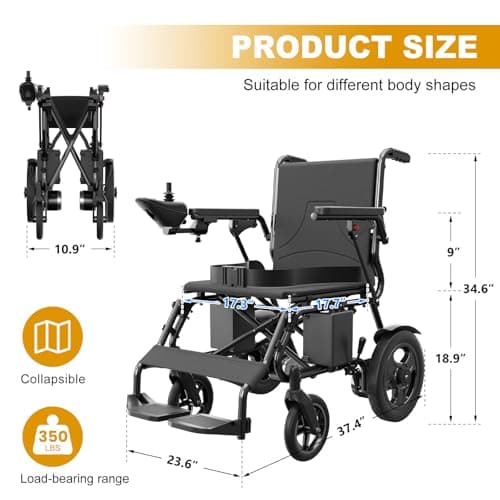 POWET Electric Wheelchairs for Adults, Foldable Lightweight Power Wheelchair, 500W Dual Motors, 15 Miles Longer Range, All Terrain Portable Motorized Wheelchair for Seniors Support 350 lbs 6