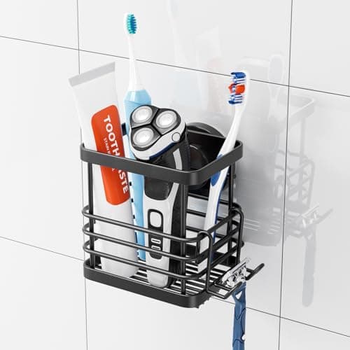 TAILI Patented Suction Cup Toothbrush Holder, Stainless Steel Anti-Puddling Shower Toothbrush Holder, No Drilling Removable Organizer for Bathroom Toothpaste, Razor, Kitchen and Office Items, Black