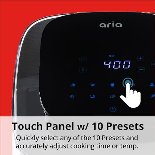Aria 6Qt Panoramic Air Fryer, 180-Degree All-Around View, Generous Cooking Capacity, Modern Touch Screen Interface, 10 Tailored Presets, and Dishwasher-Safe Basket. 6